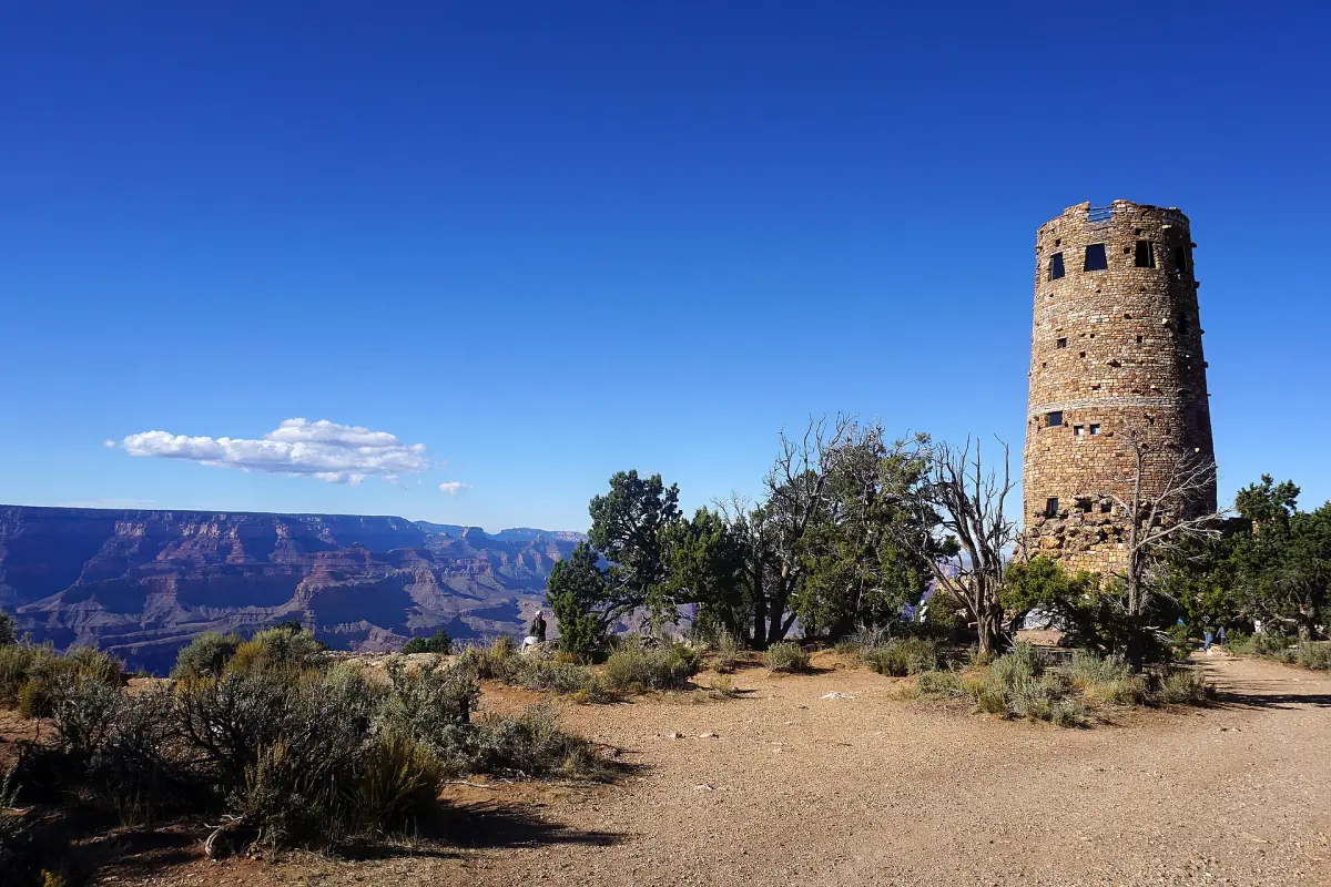 The Desert View Watchtower above the canyon
