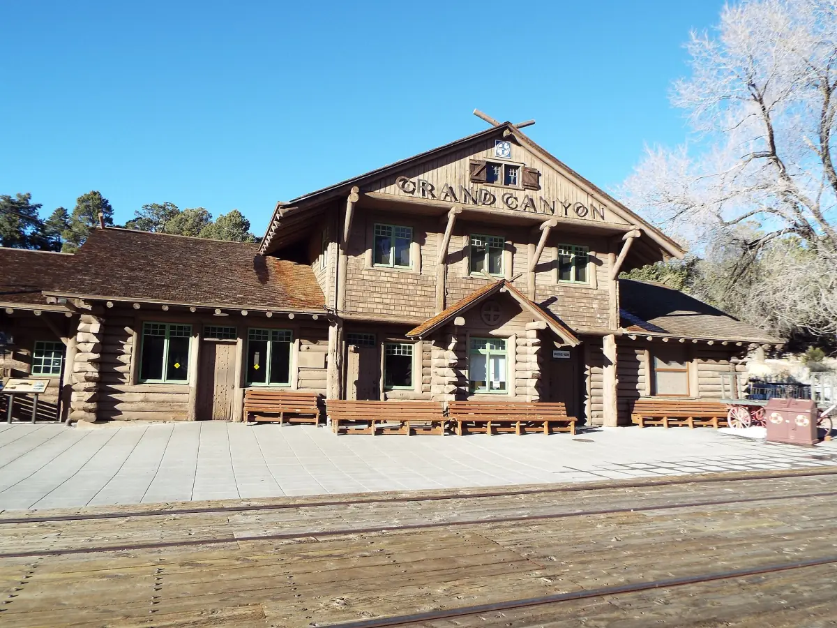 The historic railway depot in Grand Canyon Village
