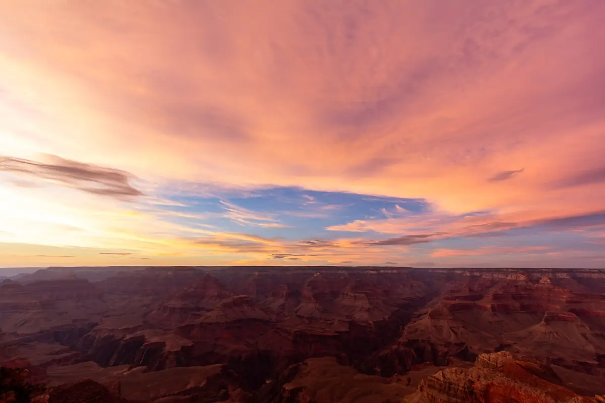 A colourful sunset sky over the canyon